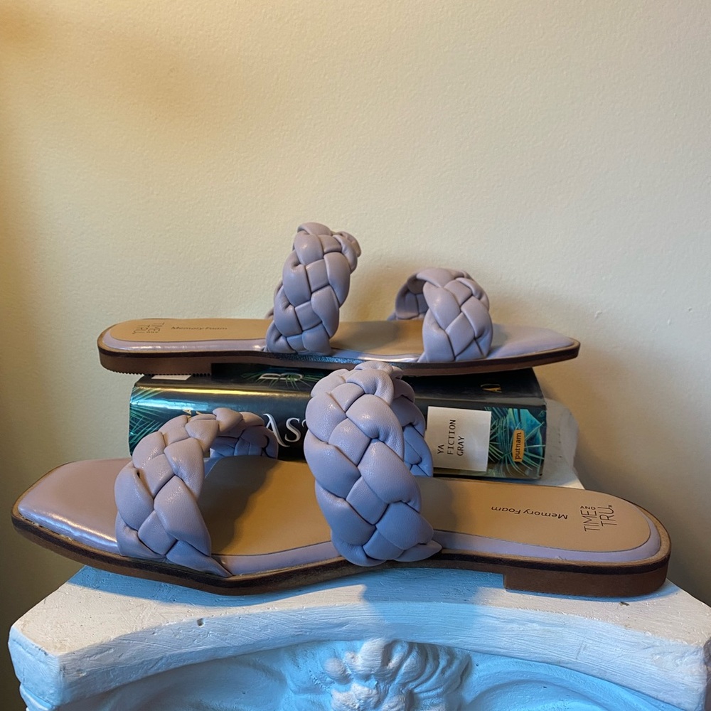Lilac Square Toe Flat Sandals